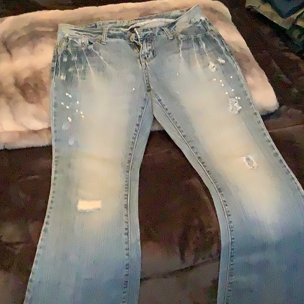 Super trendy flare leg distressed jeans